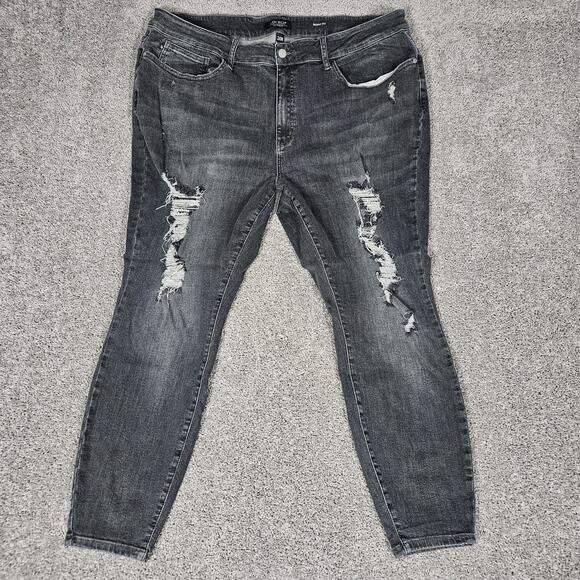 Judy Blue Jeans Womens 24 Faded Black Daisy Distressed Skinny Fit Stretch Boho - Picture 1 of 13